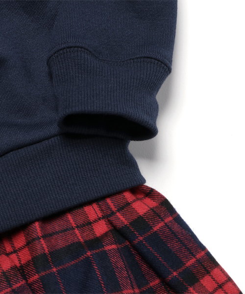 GLOBAL WORK（グローバルワーク）の「【キッズ】チェックスカートドッキングワンピース/736180（ワンピース・キッズ・ネイビー/オフホワイト・LARGE/X-LARGE/SMALL/MEDIUM）」の5枚目の写真