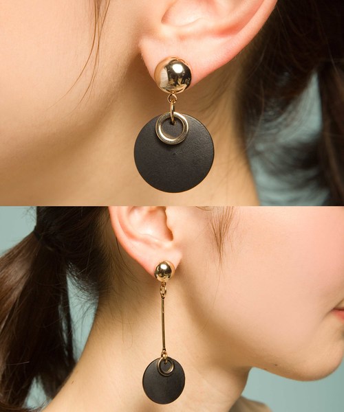 PLAIN CLOTHING（プレーンクロージング）の「ウッドプレートピアス【PLAIN CLOTHING】（ピアス（両耳用）・レディース・ブラウン/ブラック・FREE）」の2枚目の写真