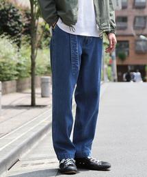 coen | デニムワイドテーパードベルテッドパンツ(デニムパンツ)