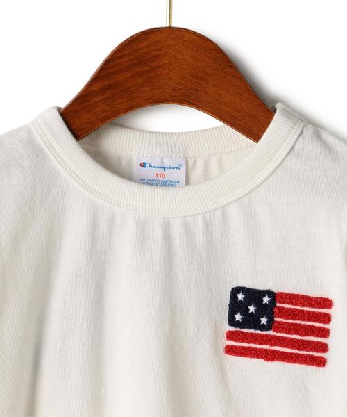 Champion（チャンピオン）の「■■■【キッズ】別注 Champion(チャンピオン) アップリケTシャツ ロングスリーブ ◆（Tシャツ/カットソー・キッズ・ホワイト/ブラック・120cm/100cm/130cm/110cm）」の13枚目の写真