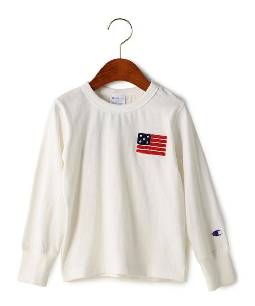 Champion（チャンピオン）の「■■■【キッズ】別注 Champion(チャンピオン) アップリケTシャツ ロングスリーブ ◆（Tシャツ/カットソー・キッズ・ホワイト/ブラック・120cm/100cm/130cm/110cm）」の4枚目の写真
