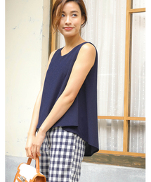 Re:EDIT | [ふわりAラインで女性らしくフェミニンに]薄手ポンチバックロングノースリーブトップストップス/タンクトップ[リエディ][2017秋冬新作](タンクトップ)