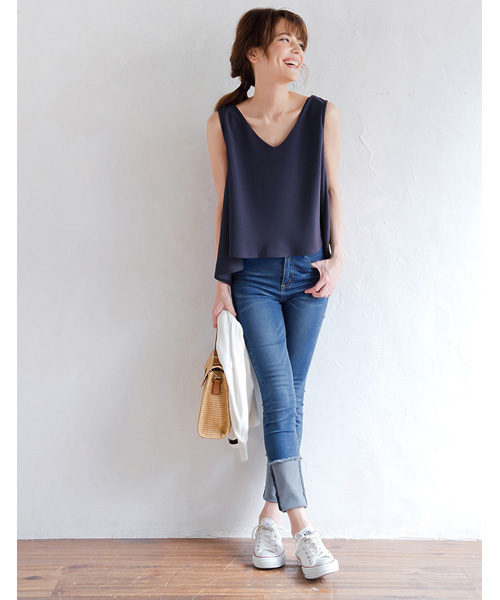 Re:EDIT（リエディ）の「薄手ポンチバックロングノースリーブトップス（タンクトップ・レディース・ブルーグリーン/ブラック/レッド/グリーン/ネイビー/パープル/ブラウン/イエロー/カーキ/オレンジ/ホワイト/グレー・LARGE/MEDIUM）」の22枚目の写真