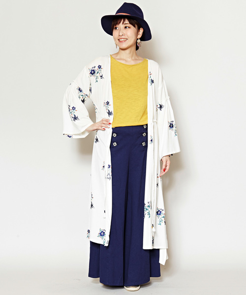 チャイハネ（チャイハネ）の「【チャイハネ】yul 花刺繍ロングカーディガン ガウン（カーディガン/ボレロ・レディース・ホワイト/ブルー/マスタード・FREE）」の5枚目の写真