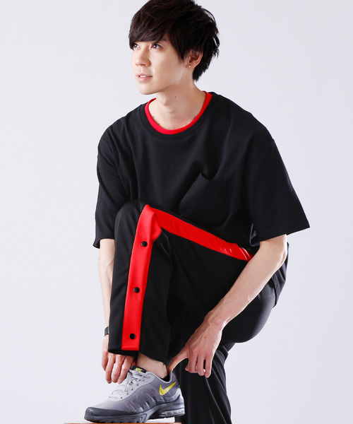 MONO-MART(モノマート)の「サイドラインスナップ ワイドパンツ/トラックパンツ(その他パンツ・メンズ・ブラック×イエロー/ブラック×レッド/ブラック×ホワイト・FREE)」の1枚目の写真