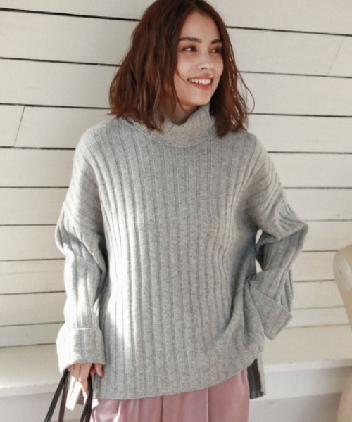 BAYFLOW（ベイフロー）の「AIR YARNリブタートル（ニット/セーター・レディース・グレー/ブラウン/ネイビー・SMALL/MEDIUM）」の2枚目の写真