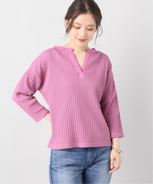 B.C STOCK(ベーセーストック)の「アイレットジャガードスキッパープルオーバー(Tシャツ/カットソー・レディース・ホワイト/ピンク/オレンジ・FREE)」の1枚目の写真