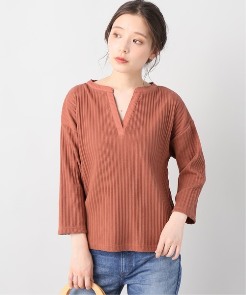 B.C STOCK(ベーセーストック)の「アイレットジャガードスキッパープルオーバー(Tシャツ/カットソー・レディース・ホワイト/ピンク/オレンジ・FREE)」の3枚目の写真