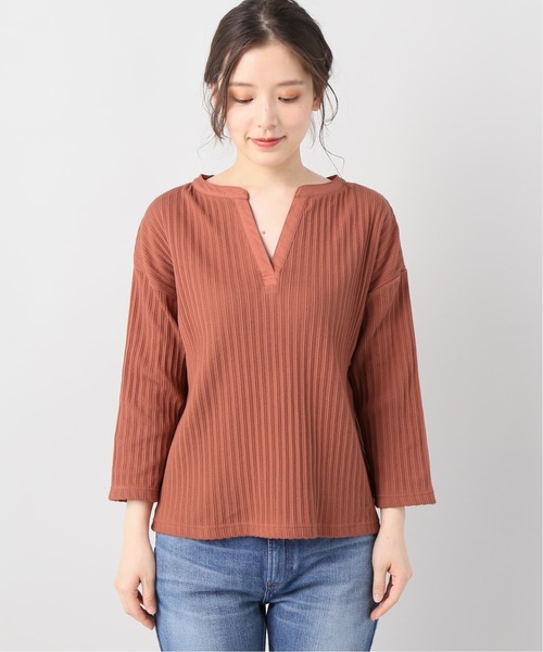 B.C STOCK(ベーセーストック)の「アイレットジャガードスキッパープルオーバー(Tシャツ/カットソー・レディース・ホワイト/ピンク/オレンジ・FREE)」の4枚目の写真