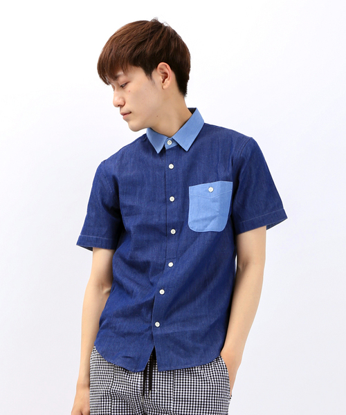 WEGO(ウィゴー)の「WEGO/切替デニムシャツ(シャツ/ブラウス・メンズ・ダークインディゴブルー/ライトインディゴブルー・MEDIUM/LARGE)」の2枚目の写真