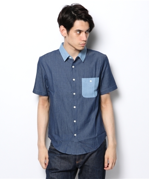 WEGO(ウィゴー)の「WEGO/切替デニムシャツ(シャツ/ブラウス・メンズ・ダークインディゴブルー/ライトインディゴブルー・MEDIUM/LARGE)」の10枚目の写真