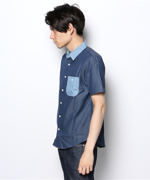 WEGO(ウィゴー)の「WEGO/切替デニムシャツ(シャツ/ブラウス・メンズ・ダークインディゴブルー/ライトインディゴブルー・MEDIUM/LARGE)」の9枚目の写真