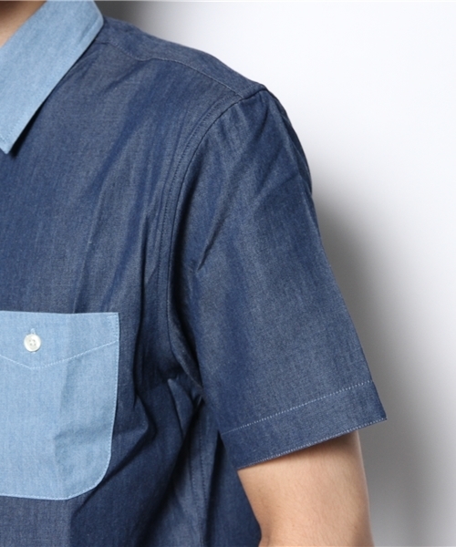 WEGO(ウィゴー)の「WEGO/切替デニムシャツ(シャツ/ブラウス・メンズ・ダークインディゴブルー/ライトインディゴブルー・MEDIUM/LARGE)」の6枚目の写真