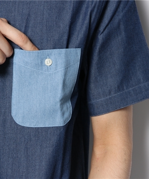 WEGO(ウィゴー)の「WEGO/切替デニムシャツ(シャツ/ブラウス・メンズ・ダークインディゴブルー/ライトインディゴブルー・MEDIUM/LARGE)」の5枚目の写真