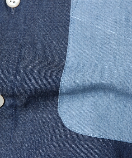WEGO(ウィゴー)の「WEGO/切替デニムシャツ(シャツ/ブラウス・メンズ・ダークインディゴブルー/ライトインディゴブルー・MEDIUM/LARGE)」の3枚目の写真