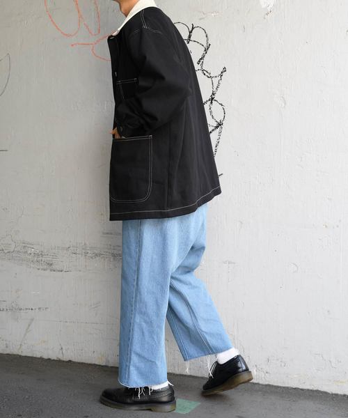 kutir（クティール）の「【クティールフルギ】襟配色ステッチカバーオール（ブルゾン・メンズ・ブラック/キャメル・MEDIUM/LARGE）」の4枚目の写真