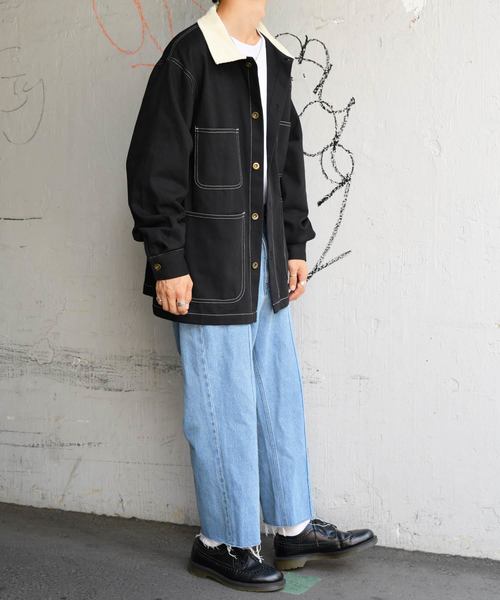 kutir（クティール）の「【クティールフルギ】襟配色ステッチカバーオール（ブルゾン・メンズ・ブラック/キャメル・MEDIUM/LARGE）」の6枚目の写真