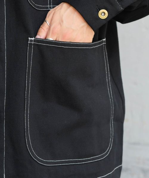 kutir（クティール）の「【クティールフルギ】襟配色ステッチカバーオール（ブルゾン・メンズ・ブラック/キャメル・MEDIUM/LARGE）」の13枚目の写真
