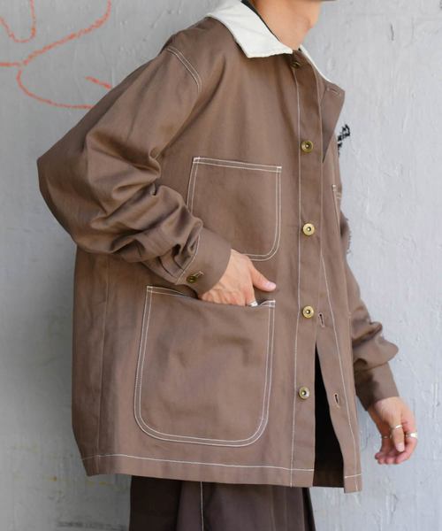 kutir（クティール）の「【クティールフルギ】襟配色ステッチカバーオール（ブルゾン・メンズ・ブラック/キャメル・MEDIUM/LARGE）」の20枚目の写真