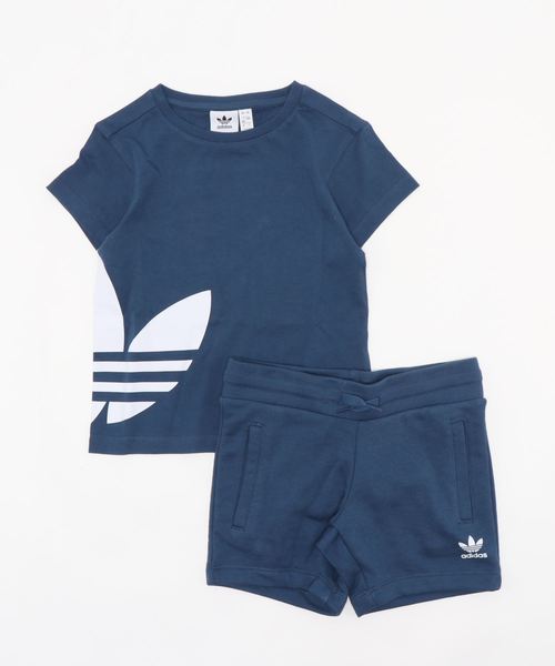 adidas Originals(アディダスオリジナルス)の「adidas originals アディダスオリジナルズ/BIG TREFOIL TEE SETキッズ向け2ピースアウトフィット TREFOIL柄 セットアップ setup(Tシャツ/カットソー)」|ブルー