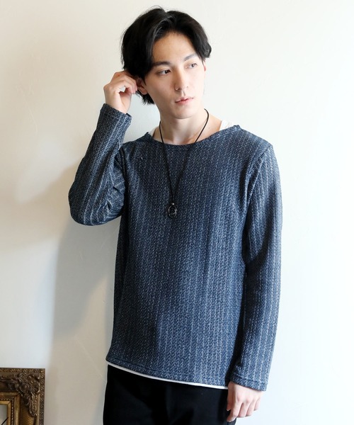 TopIsm(トップイズム)の「チョーカー付きフェイクレイヤードジャガードカットソー(Tシャツ/カットソー・メンズ・ブラウン/ネイビー/ブラック・M/LL/L)」の3枚目の写真