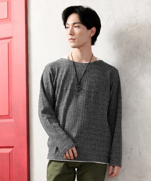 TopIsm(トップイズム)の「チョーカー付きフェイクレイヤードジャガードカットソー(Tシャツ/カットソー・メンズ・ブラウン/ネイビー/ブラック・M/LL/L)」の2枚目の写真
