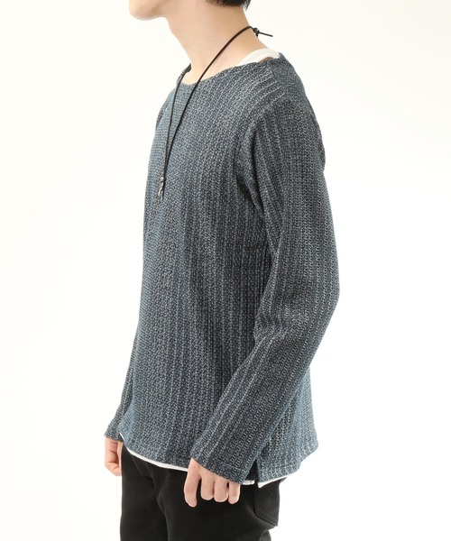 TopIsm(トップイズム)の「チョーカー付きフェイクレイヤードジャガードカットソー(Tシャツ/カットソー・メンズ・ブラウン/ネイビー/ブラック・M/LL/L)」の5枚目の写真