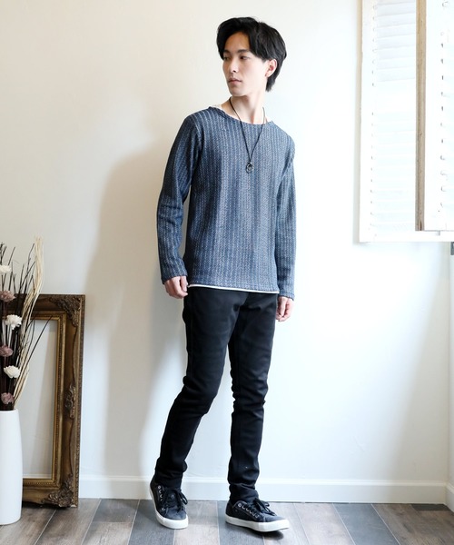 TopIsm(トップイズム)の「チョーカー付きフェイクレイヤードジャガードカットソー(Tシャツ/カットソー・メンズ・ブラウン/ネイビー/ブラック・M/LL/L)」の9枚目の写真