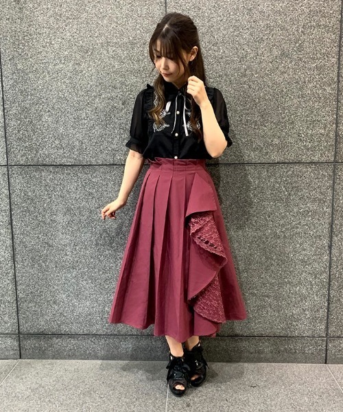 axes femme（アクシーズファム）の「レースラッフル×プリーツＳＫ（スカート・レディース・ネイビー/ブラウン/ピンク系その他・MEDIUM）」の3枚目の写真