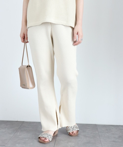 AMERICAN HOLIC（アメリカンホリック）の「ワッフルワイドパンツ ＊（その他パンツ・レディース・アイボリー/チャコールグレー・MEDIUM/LARGE/L/M）」の2枚目の写真