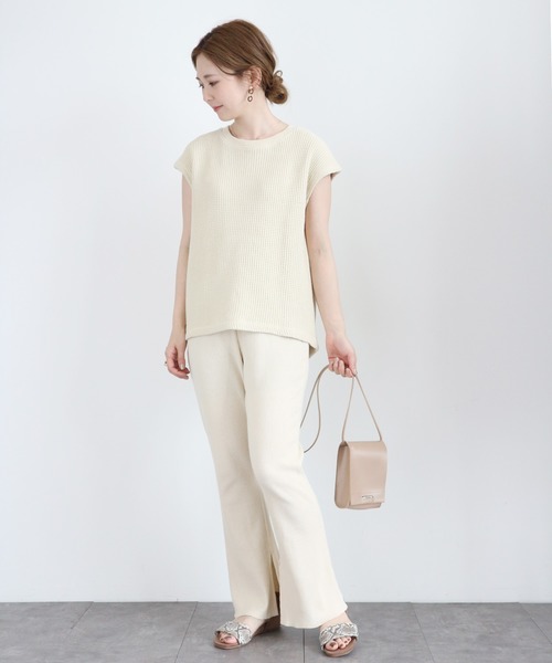 AMERICAN HOLIC（アメリカンホリック）の「ワッフルワイドパンツ ＊（その他パンツ・レディース・アイボリー/チャコールグレー・MEDIUM/LARGE/L/M）」の4枚目の写真