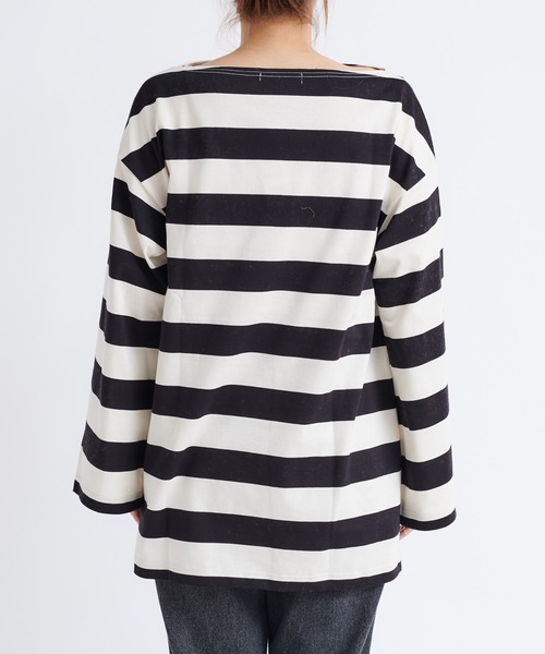 DouDou（ドゥドゥ）の「ワイドボーダービッグチュニックT（Tシャツ/カットソー・レディース・オフホワイト/キャメル・FREE）」の17枚目の写真