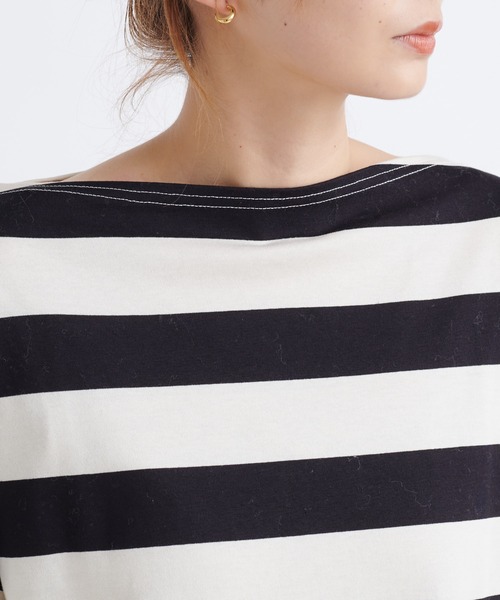 DouDou（ドゥドゥ）の「ワイドボーダービッグチュニックT（Tシャツ/カットソー・レディース・オフホワイト/キャメル・FREE）」の22枚目の写真