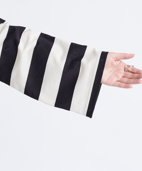 DouDou（ドゥドゥ）の「ワイドボーダービッグチュニックT（Tシャツ/カットソー・レディース・オフホワイト/キャメル・FREE）」の12枚目の写真