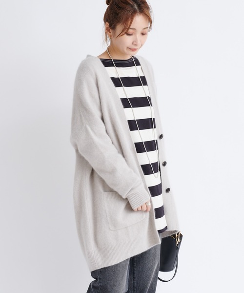 DouDou（ドゥドゥ）の「ワイドボーダービッグチュニックT（Tシャツ/カットソー・レディース・オフホワイト/キャメル・FREE）」の16枚目の写真