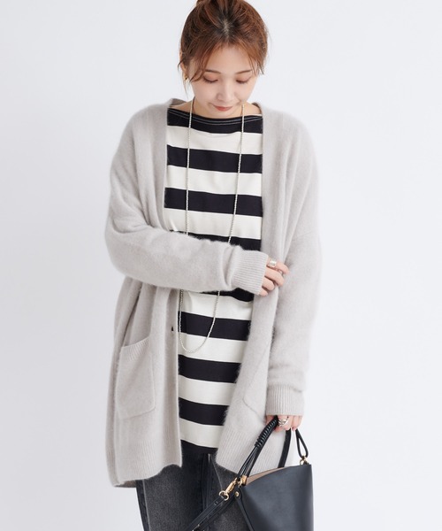 DouDou（ドゥドゥ）の「ワイドボーダービッグチュニックT（Tシャツ/カットソー・レディース・オフホワイト/キャメル・FREE）」の21枚目の写真