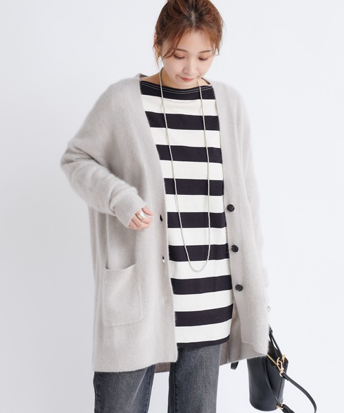 DouDou（ドゥドゥ）の「ワイドボーダービッグチュニックT（Tシャツ/カットソー・レディース・オフホワイト/キャメル・FREE）」の11枚目の写真