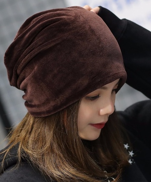 DAY CLOSET(デイ クローゼット)の「レディース あったか起毛ベロアビーニーキャップ(ニットキャップ/ビーニー・レディース・ブラック/ネイビー/ブラウン/グレイッシュベージュ/ブルーグレー/ワイン・ONE SIZE)」の6枚目の写真