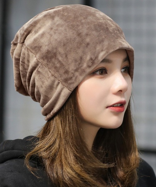 DAY CLOSET(デイ クローゼット)の「レディース あったか起毛ベロアビーニーキャップ(ニットキャップ/ビーニー・レディース・ブラック/ネイビー/ブラウン/グレイッシュベージュ/ブルーグレー/ワイン・ONE SIZE)」の5枚目の写真