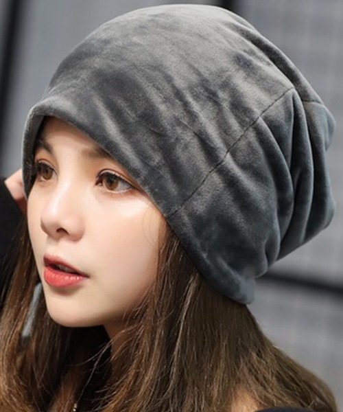 DAY CLOSET(デイ クローゼット)の「レディース あったか起毛ベロアビーニーキャップ(ニットキャップ/ビーニー・レディース・ブラック/ネイビー/ブラウン/グレイッシュベージュ/ブルーグレー/ワイン・ONE SIZE)」の3枚目の写真