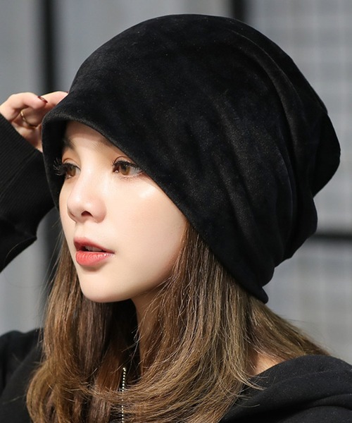 DAY CLOSET(デイ クローゼット)の「レディース あったか起毛ベロアビーニーキャップ(ニットキャップ/ビーニー・レディース・ブラック/ネイビー/ブラウン/グレイッシュベージュ/ブルーグレー/ワイン・ONE SIZE)」の1枚目の写真
