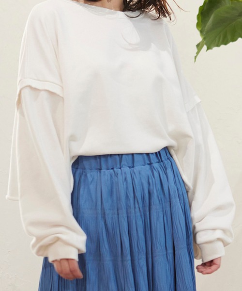 MATCH&more(マッチアンドモア)の「裏毛ダメージ加工ショートプルオーバー(Tシャツ/カットソー・レディース・チャコールグレー/オフホワイト・FREE)」の12枚目の写真