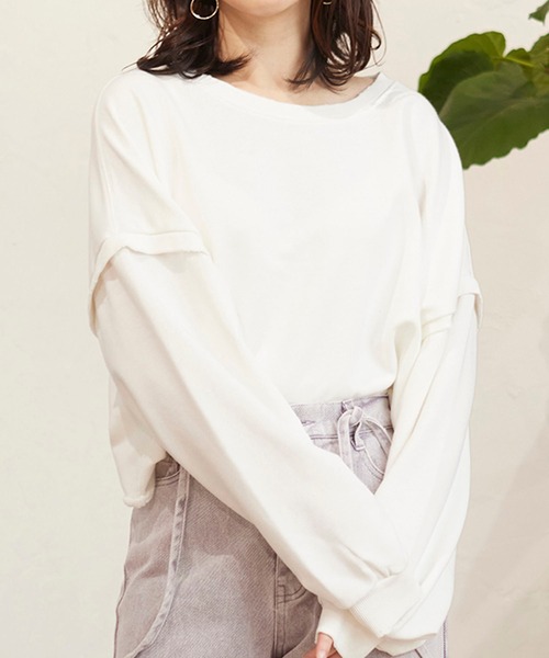 MATCH&more(マッチアンドモア)の「裏毛ダメージ加工ショートプルオーバー(Tシャツ/カットソー・レディース・チャコールグレー/オフホワイト・FREE)」の14枚目の写真