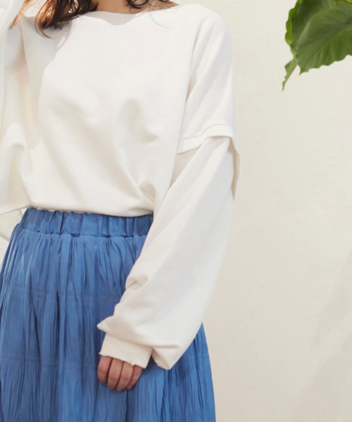 MATCH&more(マッチアンドモア)の「裏毛ダメージ加工ショートプルオーバー(Tシャツ/カットソー・レディース・チャコールグレー/オフホワイト・FREE)」の11枚目の写真