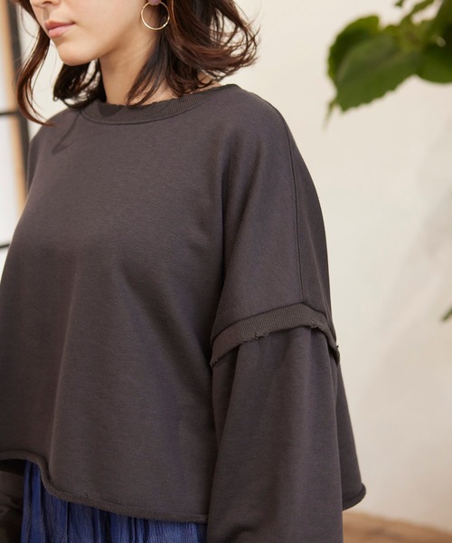 MATCH&more(マッチアンドモア)の「裏毛ダメージ加工ショートプルオーバー(Tシャツ/カットソー・レディース・チャコールグレー/オフホワイト・FREE)」の20枚目の写真