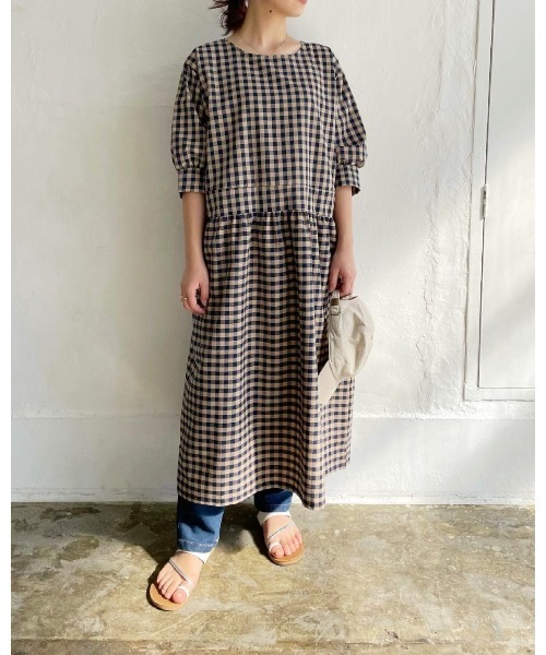 DAIS-Y（デイジー）の「ギンガムチェックオーバーシルエット5分袖ワンピース（ワンピース・レディース・ブラック/ネイビー・FREE）」の9枚目の写真