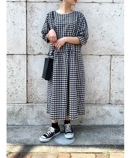 DAIS-Y（デイジー）の「ギンガムチェックオーバーシルエット5分袖ワンピース（ワンピース・レディース・ブラック/ネイビー・FREE）」の16枚目の写真