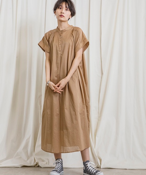 CIENA（シエナ）の「着丈が選べる2way綿ボイルワンピース　インナーワンピース付き（ワンピース・レディース・ベージュ/パープル/ブルー/ブラック・FREE/F(M)）」の6枚目の写真