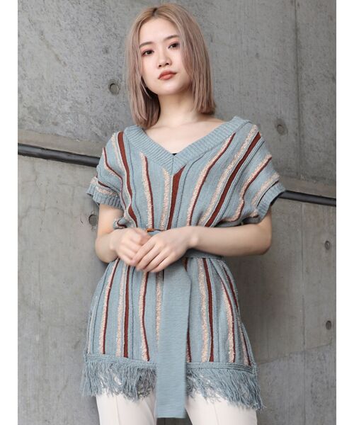 MURUA（ムルーア）の「ルーズストライプニット（ニット/セーター・レディース・アイボリー/ブルー・FREE）」の3枚目の写真