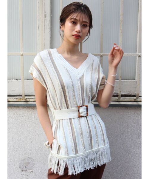 MURUA（ムルーア）の「ルーズストライプニット（ニット/セーター・レディース・アイボリー/ブルー・FREE）」の11枚目の写真